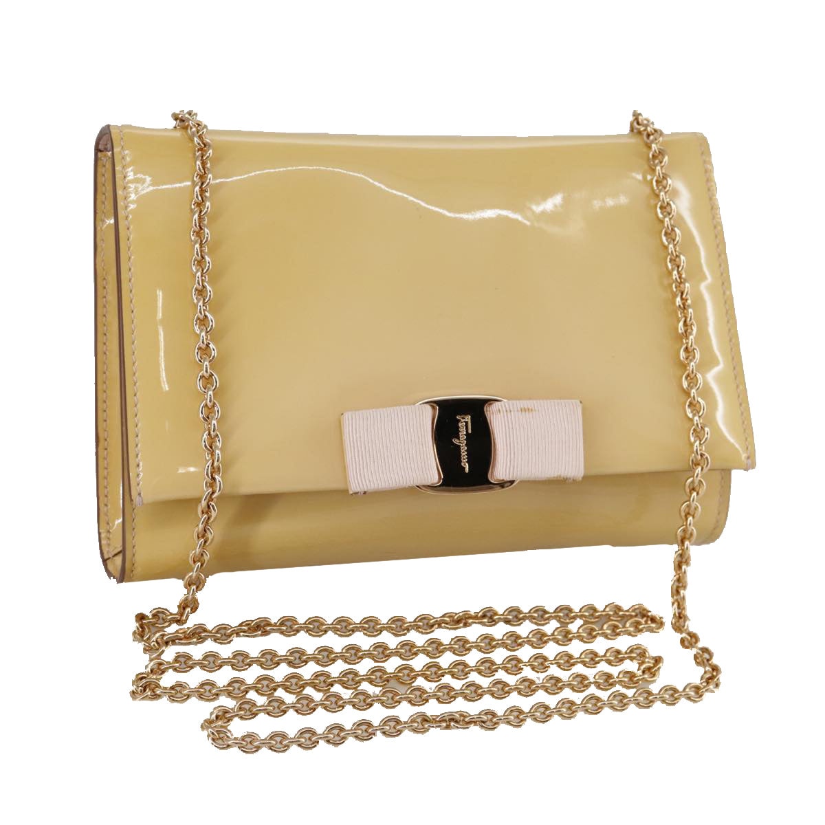 Salvatore Ferragamo Chain Shoulder Bag Enamel Yellow
